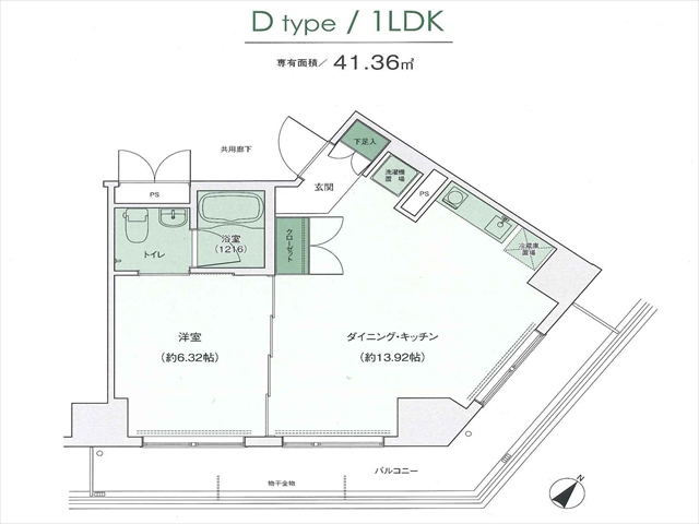 １ＬＤＫ　Ｄタイプ間取り